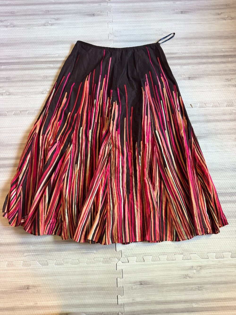 Calvin Klein Brown Boho Vibrant Abstract Striped Midi A-Line Flare Skirt